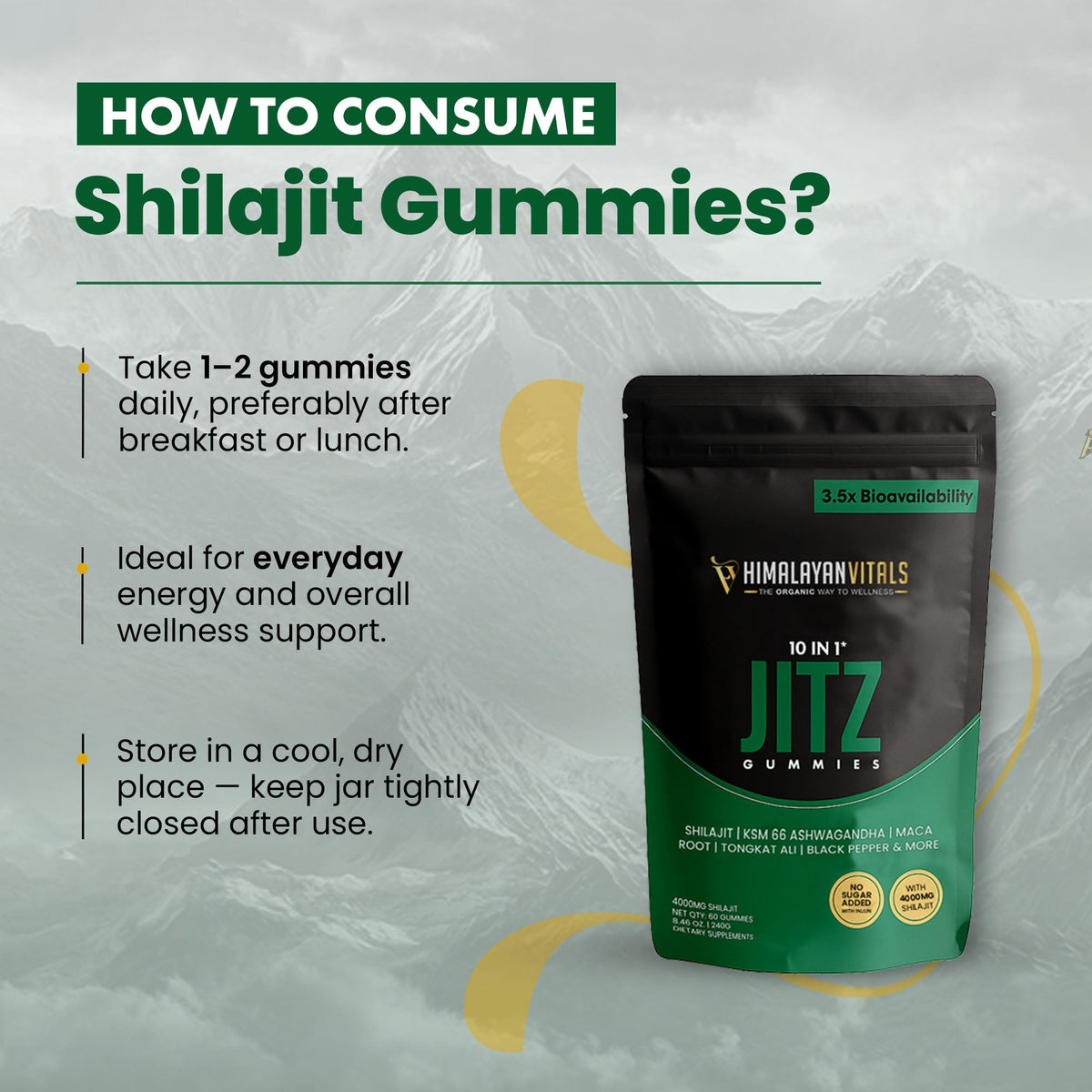 Jitz Shilajit Gummies with Ashwagandha, 60 servings per Package
