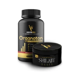 Pack of Organoton + Shilajit 1 Himalayan Vitals Organoton bottle and Shilajit Resin jar, a powerful combination for energy, testosterone support, and overall wellness.