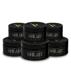 Pack of 6 Shilajit Resin 3 Pack of 5 Himalayan Vitals Shilajit Resin jars, a premium-quality natural supplement for energy, stamina, and overall wellness.