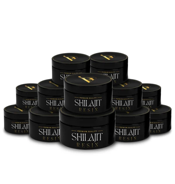 Himalayan Vitals Shilajit Resin – Pack of 12 | 100% Pure & Natural Energy Booster Pack of 12 Himalayan Vitals Shilajit Resin jars, a premium-quality natural supplement for energy, stamina, and overall wellness.
